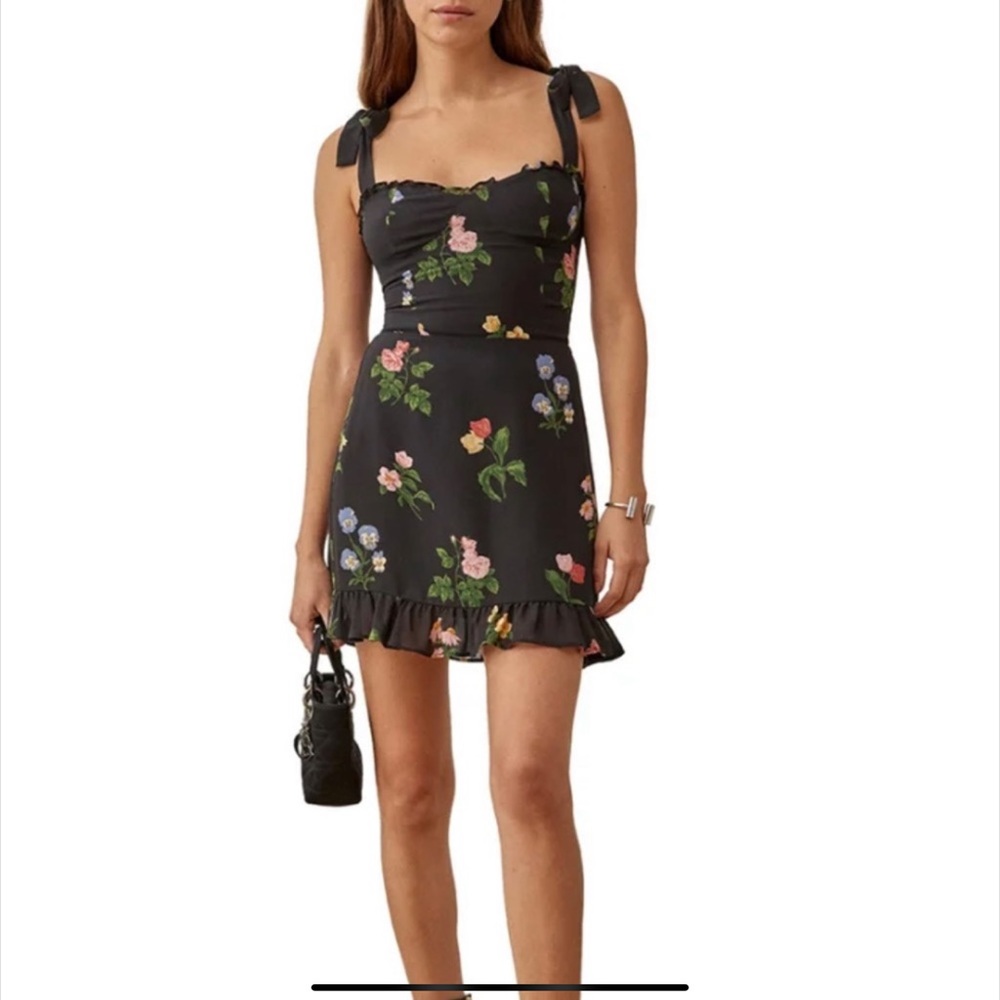 Reformation Black Floral Mini Dress
